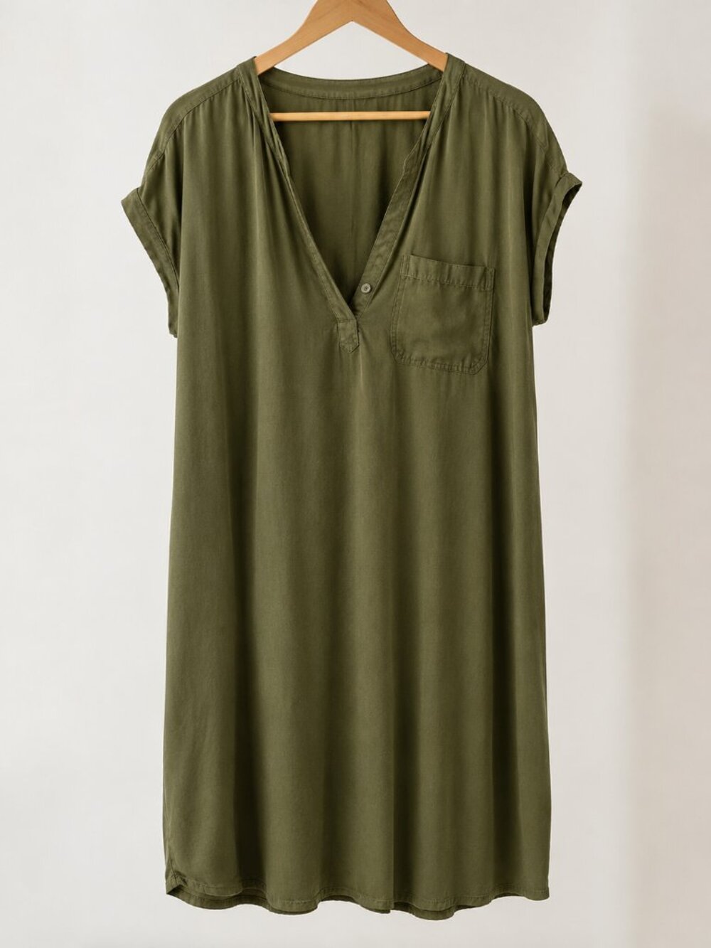 Standard Grace Khaki Shirt Dress Lyocell Relaxed Fit Button Front Casual XL–XXL